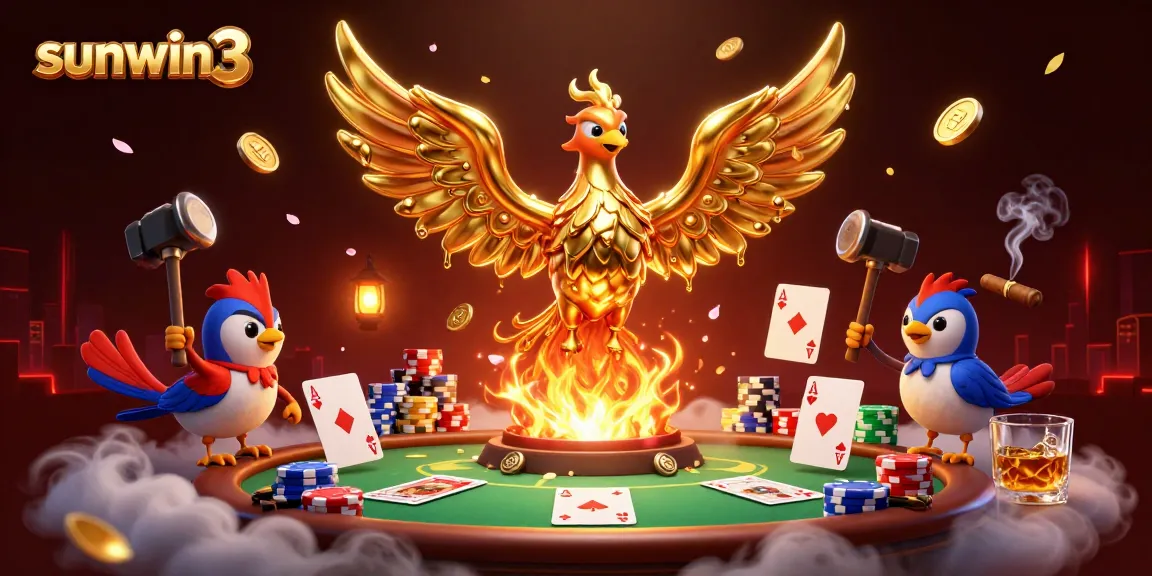 Experience thrilling gameplay at sunwin3 with a magnificent phoenix and vibrant casino elements.