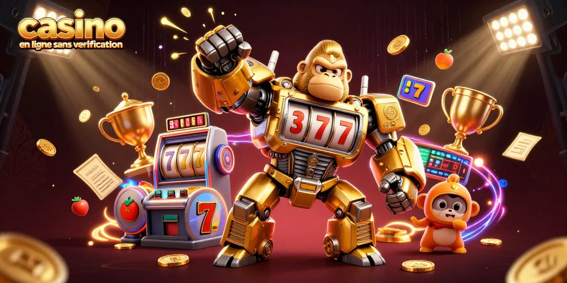 Jouez au casino en ligne sans vérification et découvrez un univers ludique avec un gorille robot en or.