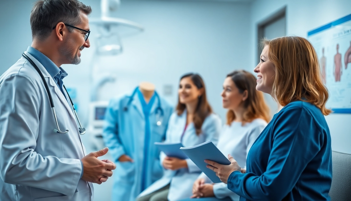 Engage with ad DÓC Medical's innovative doctor discussing solutions in a modern clinic.