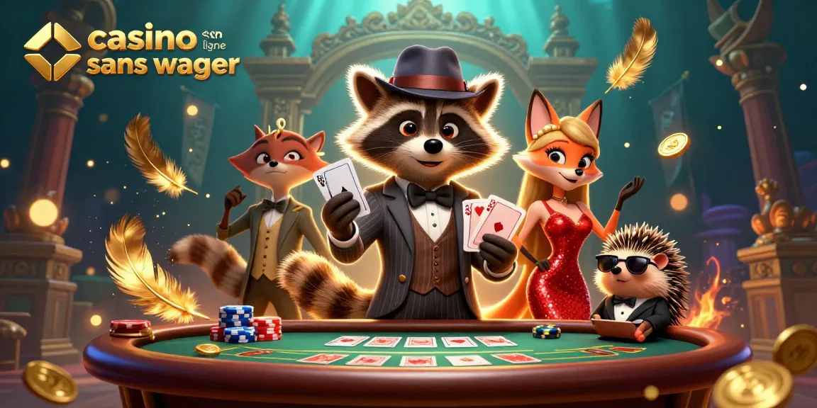 Une illustration captivante de casino en ligne sans wager avec des personnages animés dans une scène dynamique de poker.