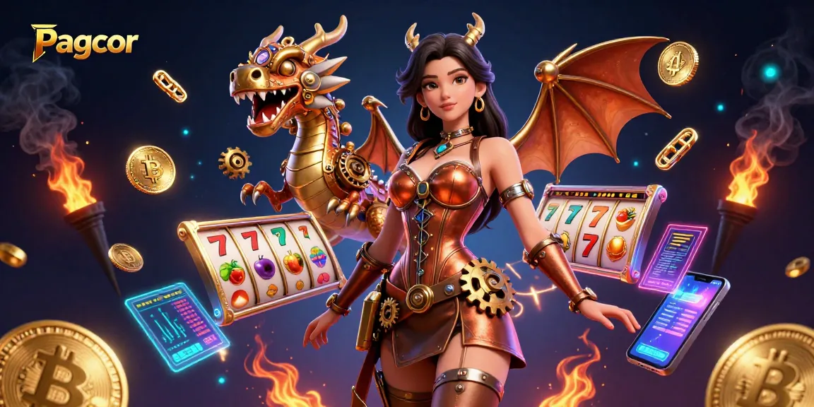 Experience thrilling slots at Pagcor with vibrant casino games and gold coins illuminating the scene.