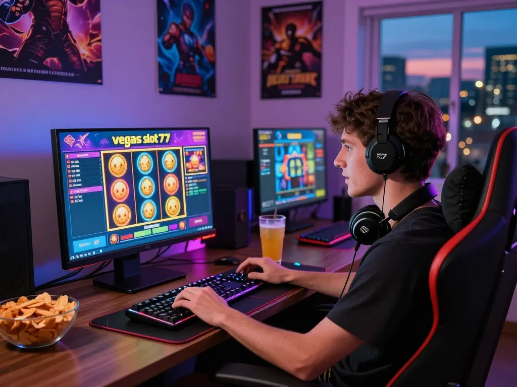 Exciting gaming setup featuring a user enjoying vegasslot77 online casino experience with vibrant atmosphere.