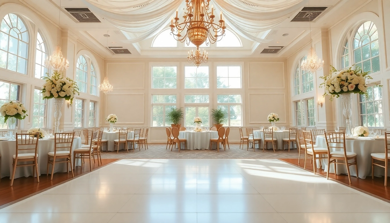 Stunning wedding event space Jacksonville featuring elegant decor and vibrant lighting.
