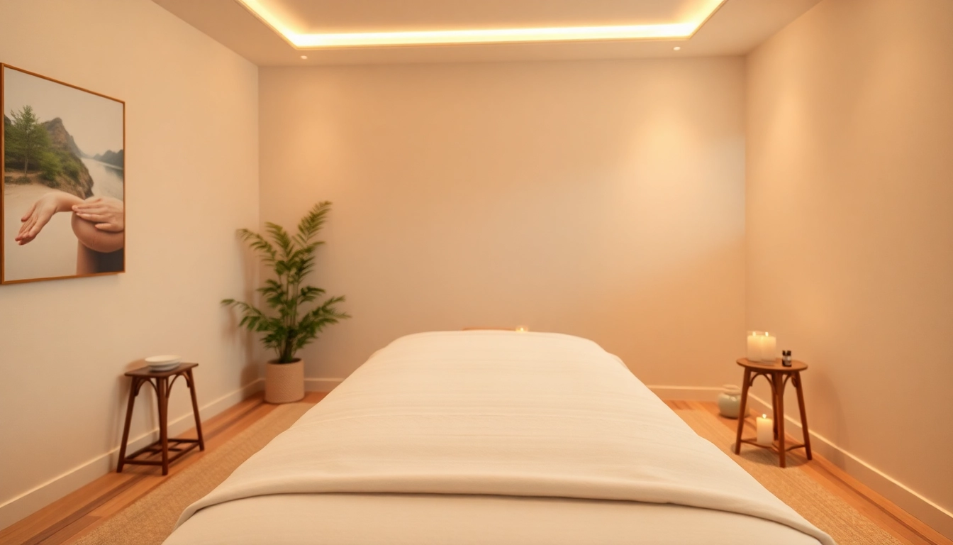 Experience soothing 출장안마 therapy in a serene massage room with calming decor and ambient lighting.