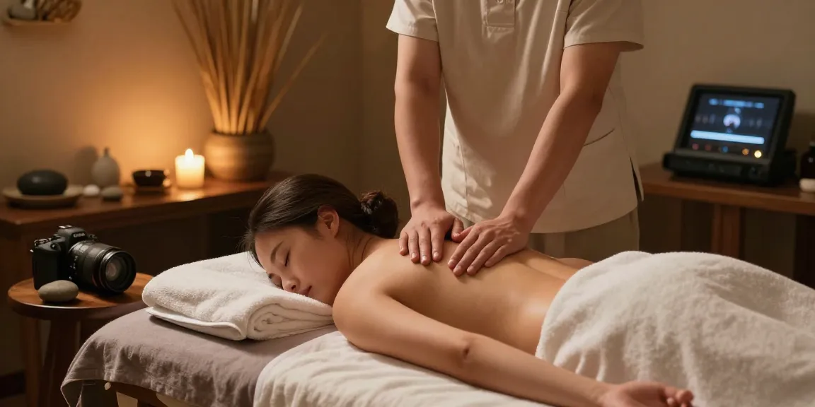 대치동마사지 테라피룸에서 아로마 오일과 수건을 준비하는 모습