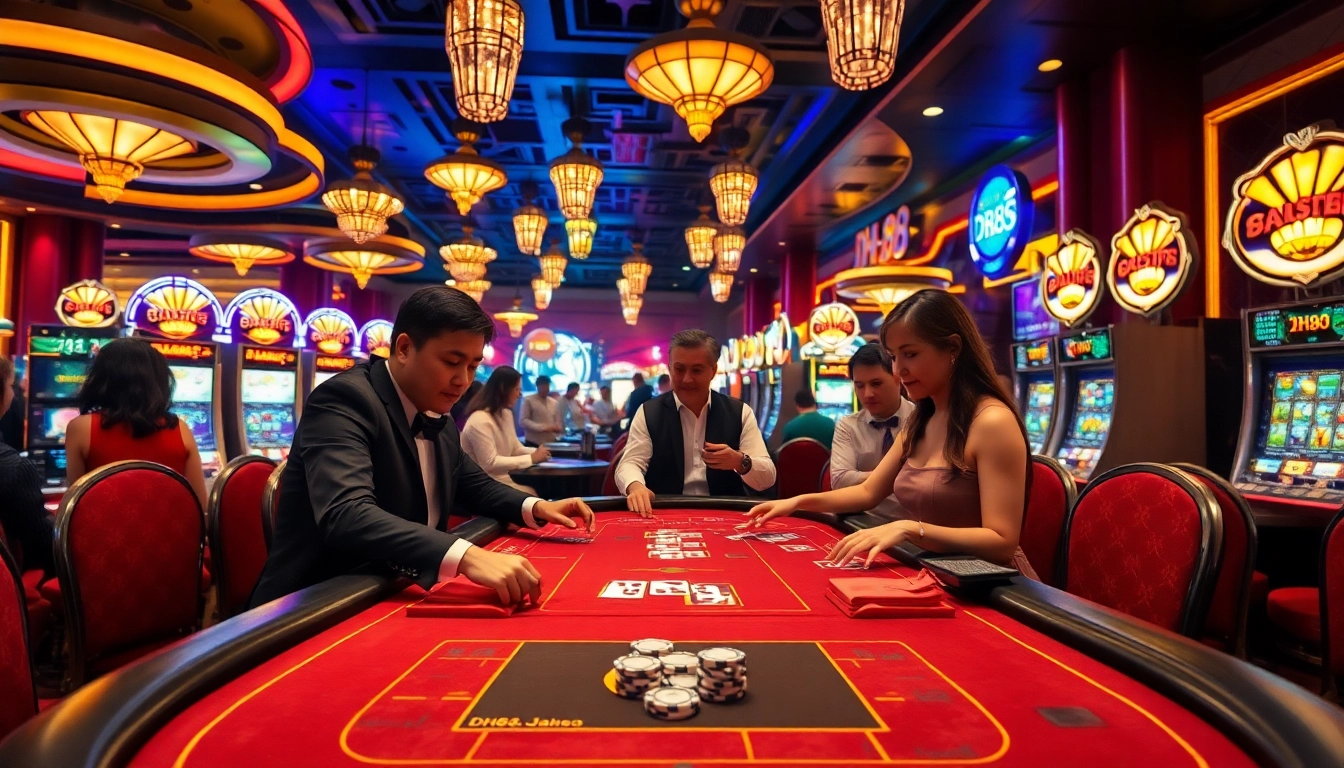 Players at DH88 casino table enjoy an exciting game in a luxurious setting.