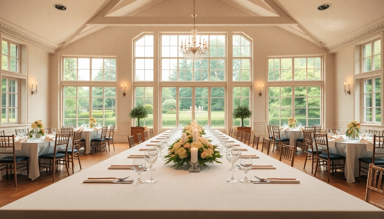 Elegant dining setup at Stowe Venue Hire, showcasing floral arrangements and ambient lighting.