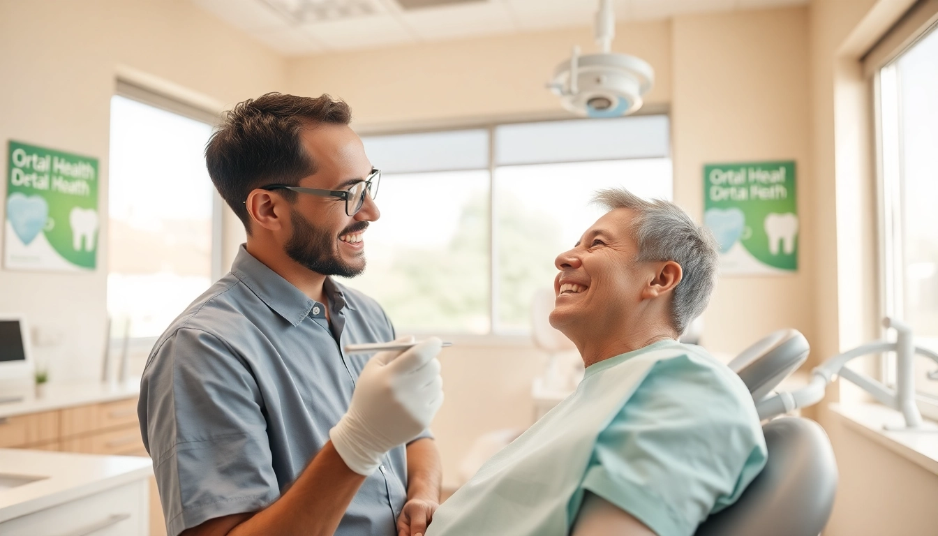 Dentist providing care in a welcoming clinic environment, showcasing professionalism and compassion.