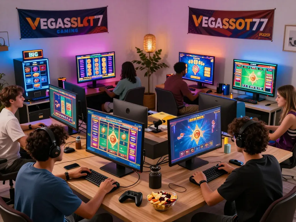 Players enjoying a thrilling VEGASSLOT77 online gaming session, showcasing colorful game displays and inviting atmosphere.