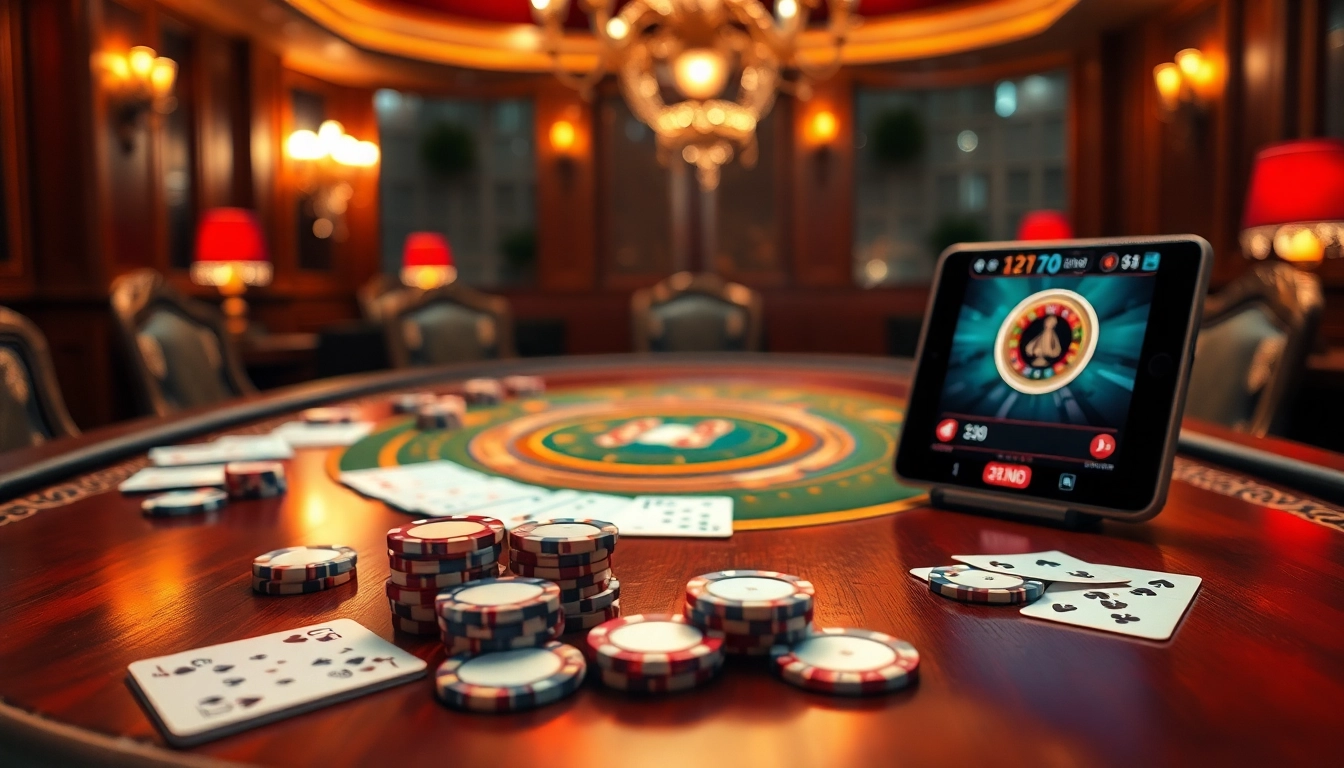 Engage in thrilling idn poker action at a vibrant online poker table with colorful chips and cards.