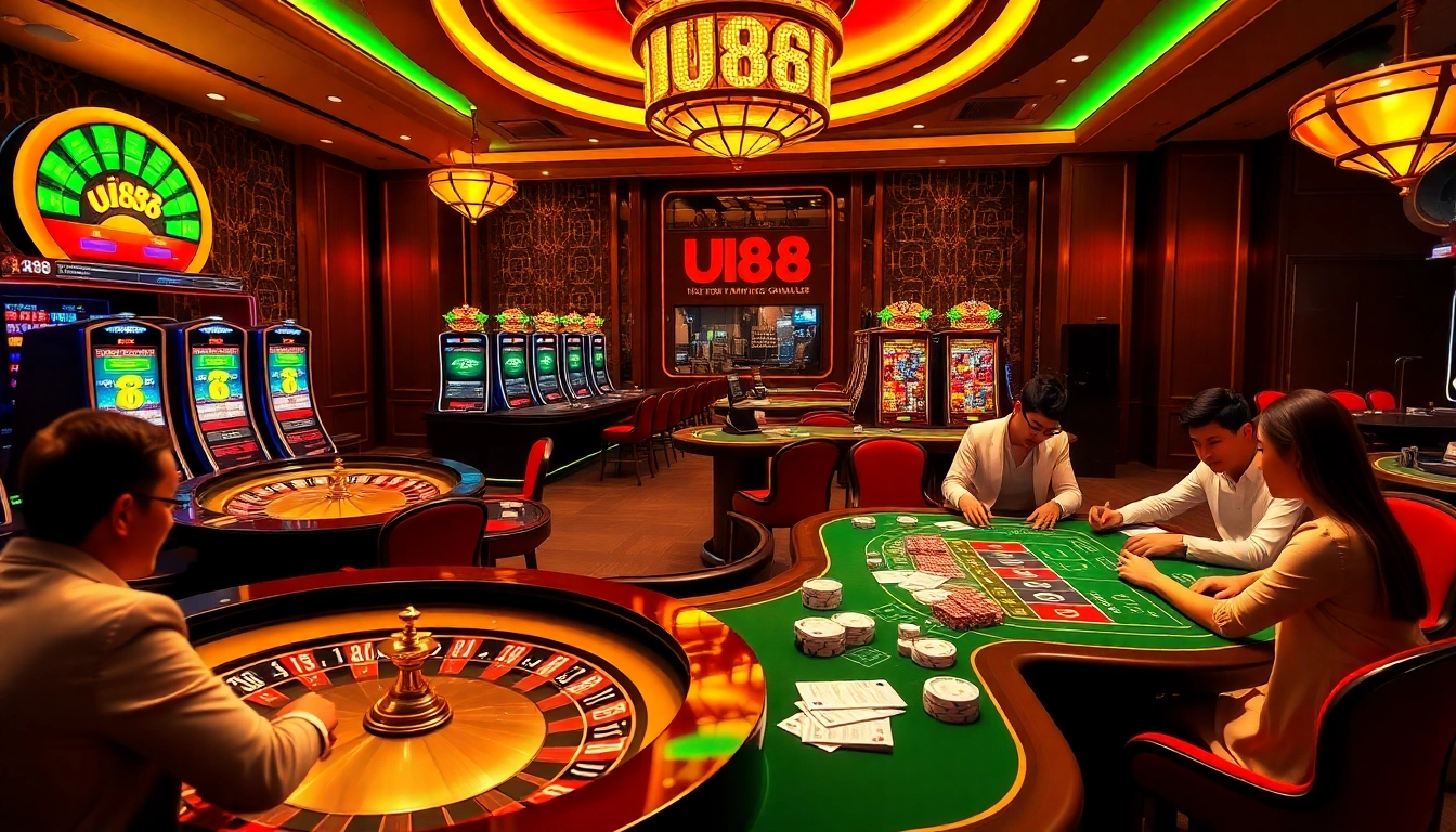 Engage with thrilling casino gameplay at UU88, featuring vibrant roulette and slot machines.