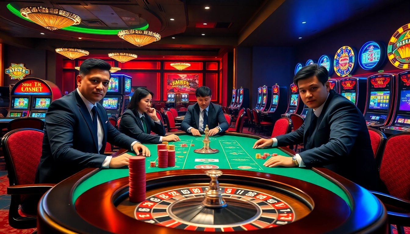 Intense poker action at nhà cái thabet's luxurious casino table with vibrant chips and cards.
