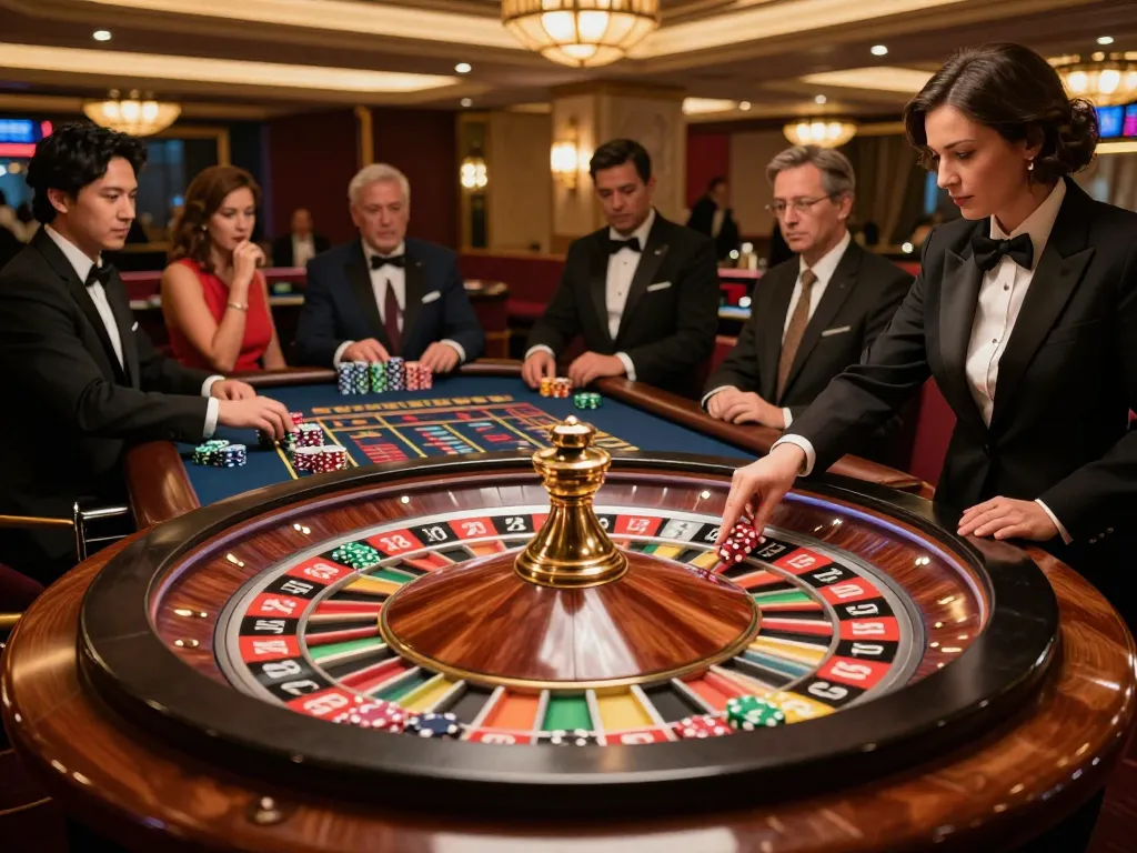 Experience the excitement of roulette at 5699 com, with players engaged in high-stakes action amid luxurious decor.