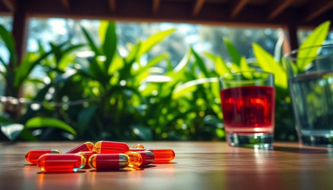 Boost immunity with astaxanthin supplement capsules surrounded by vibrant greenery.