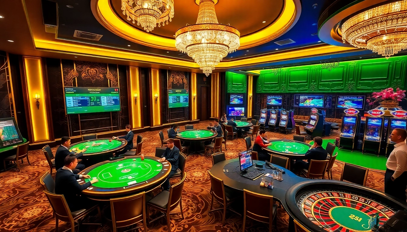 KQBD betting action in an elegant casino setting with vibrant tables and excited players.