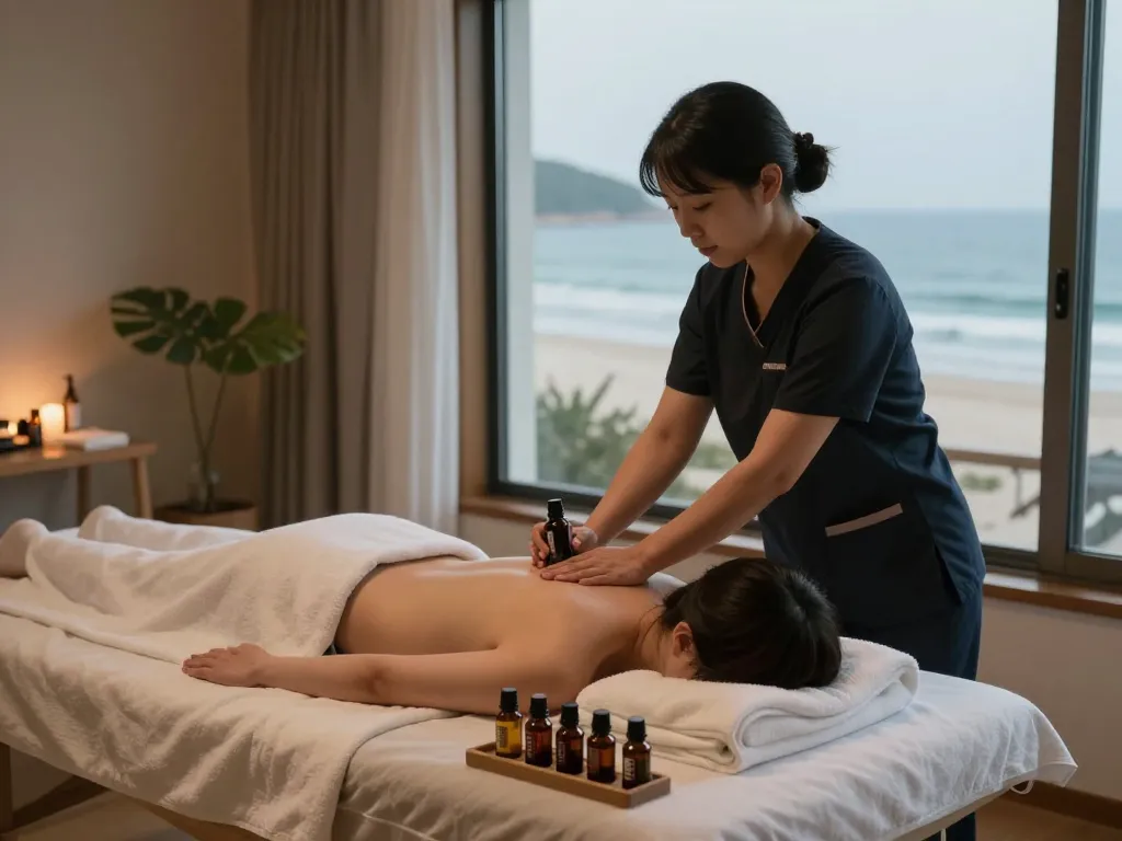 Indulge in 인천 출장마사지 with a relaxing aromatherapy session in a tranquil hotel room.