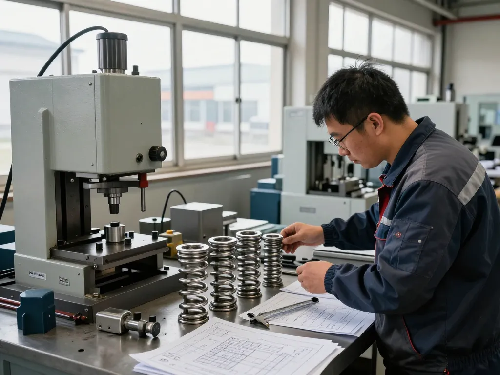 Tehnician inspectând Arcuri inox într-un atelier industrial modern.