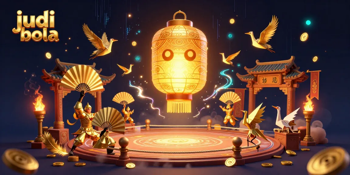 Engage in judi bola with a dynamic 3D illustration featuring a golden lantern spirit in a night market casino.