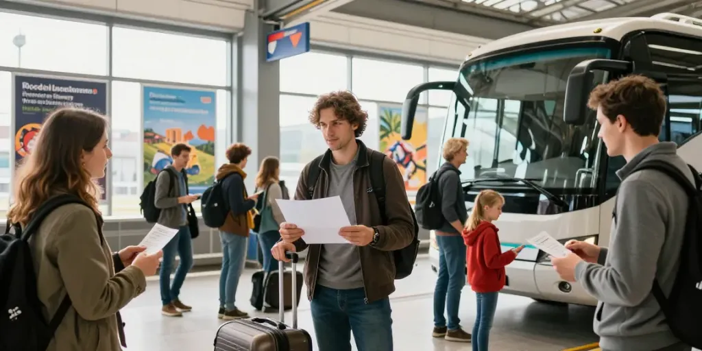 Transport Moldova Anglia - pasageri așteptând să îmbarce un autocar confortabil pentru călătoria în Anglia.
