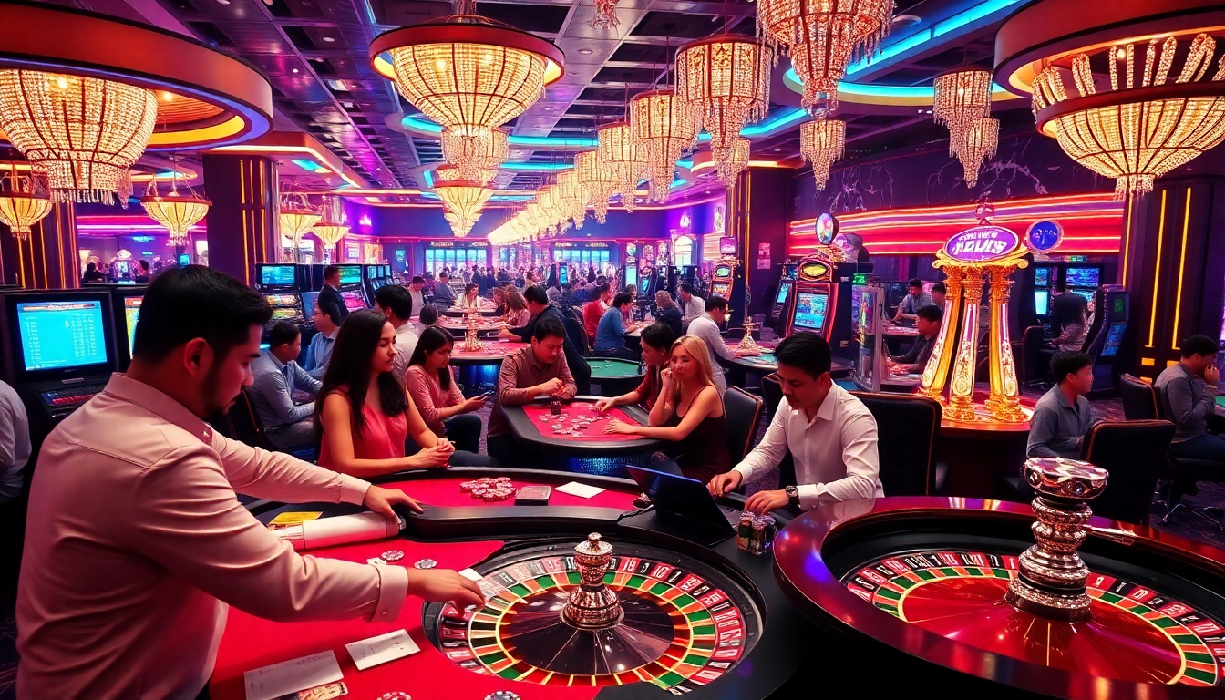 Pemain yang bersemangat menikmati permainan Utama4D Togel Poker yang mendebarkan dalam suasana kasino yang hidup.