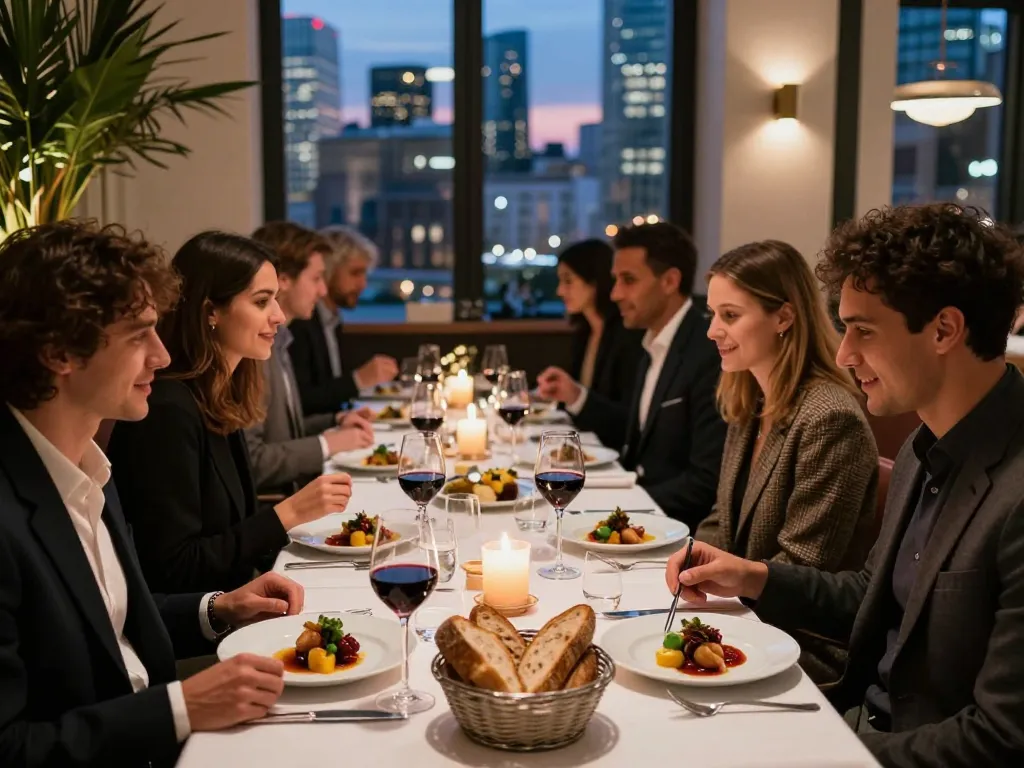 Enjoying gourmet dishes and wine at one of the best restaurants in London.