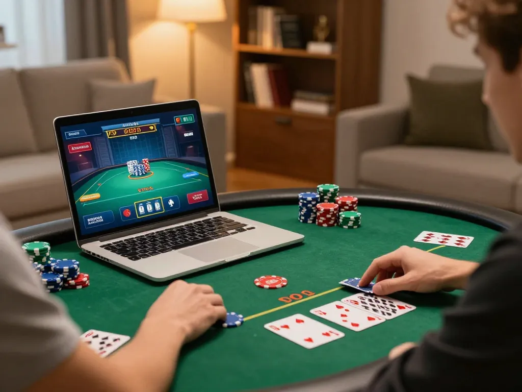 tv88 players engaging in online poker, showcasing lively atmosphere and strategic decision-making