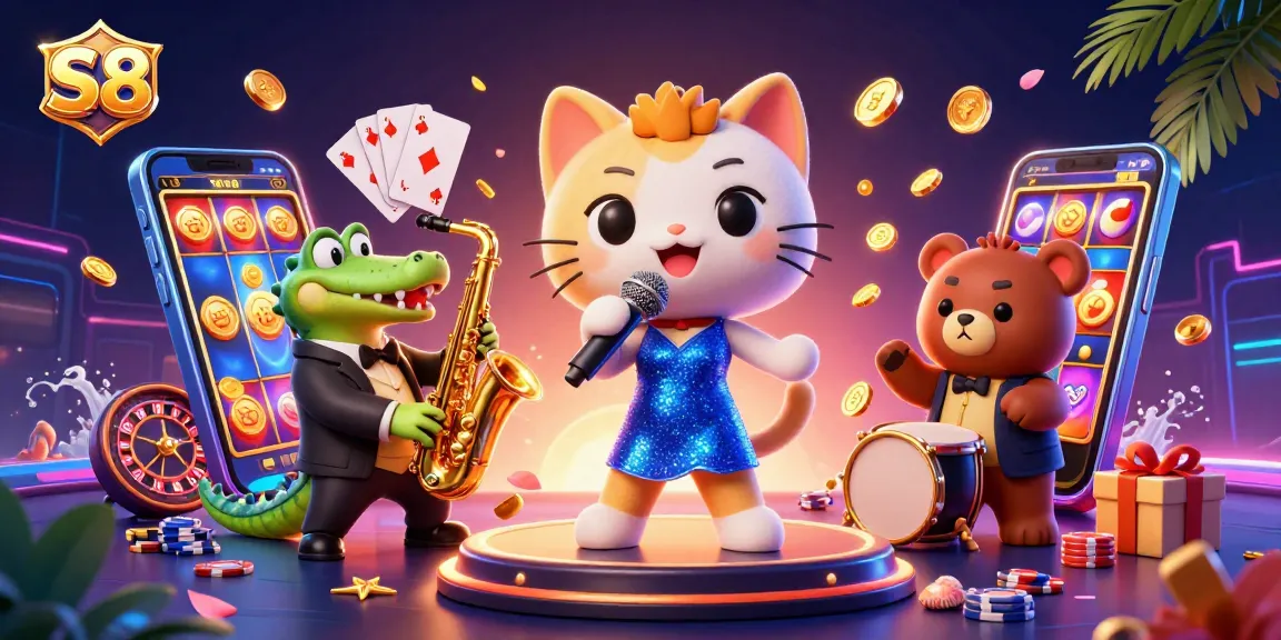 S8 offers thrilling slot games and vibrant casino experiences with colorful characters entertaining players.