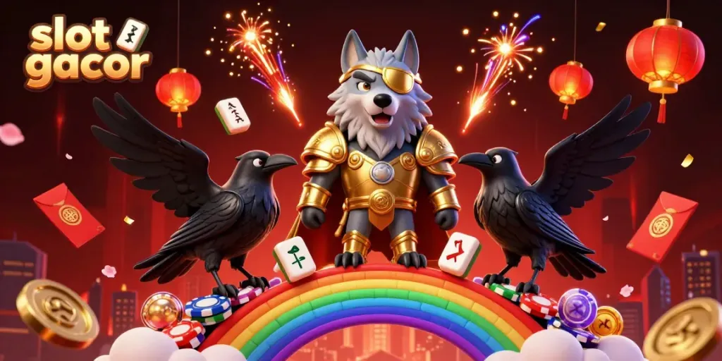 Experience slot gacor excitement with Odin and ravens on a vibrant casino scene