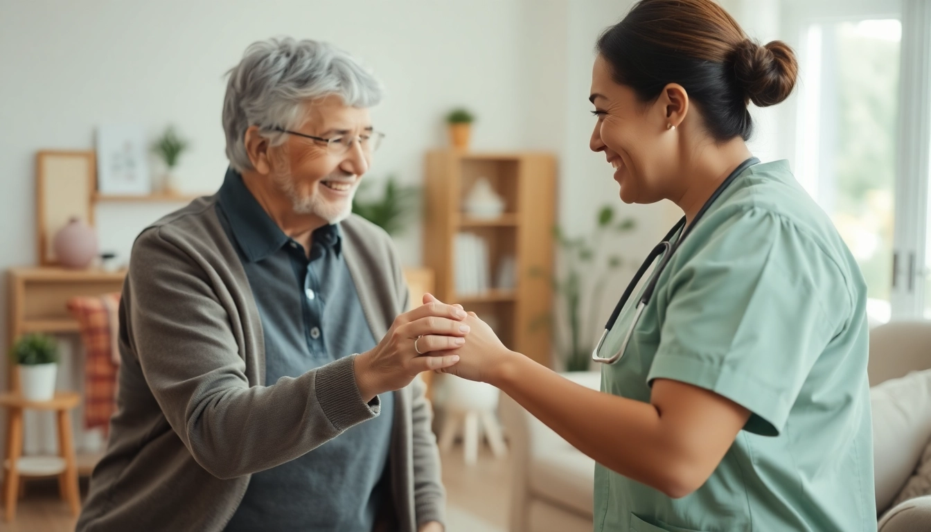 Engaging in home health care services near me with compassionate caregiver and elderly client.