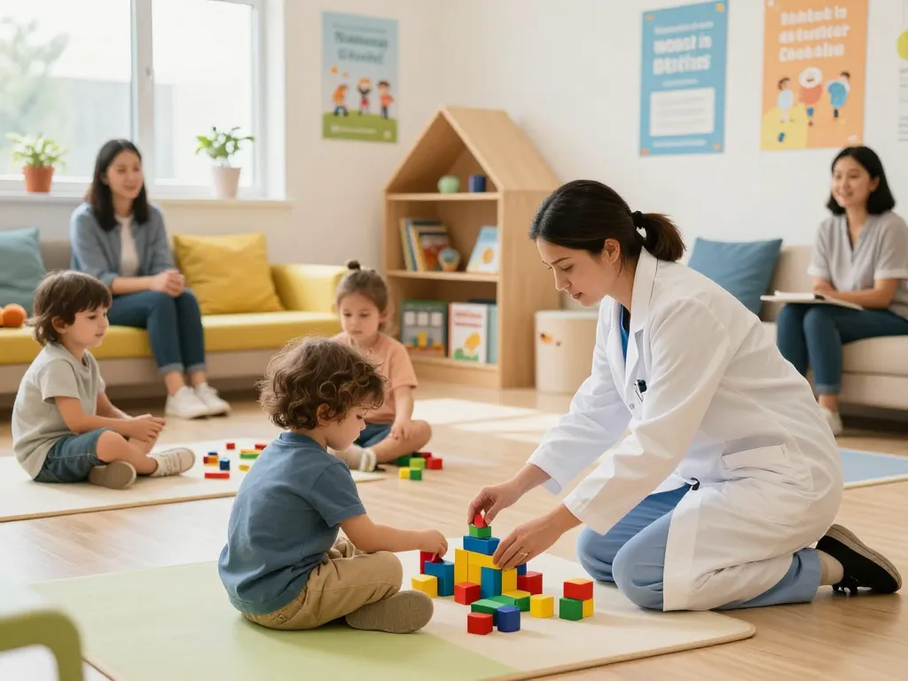 Children engaging in therapy activities at Advantage Therapy Norwes, fostering growth and communication.