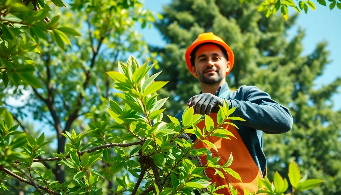 Black Mountain Tree Consultancy arborist trimming a healthy tree in a vibrant garden setting.