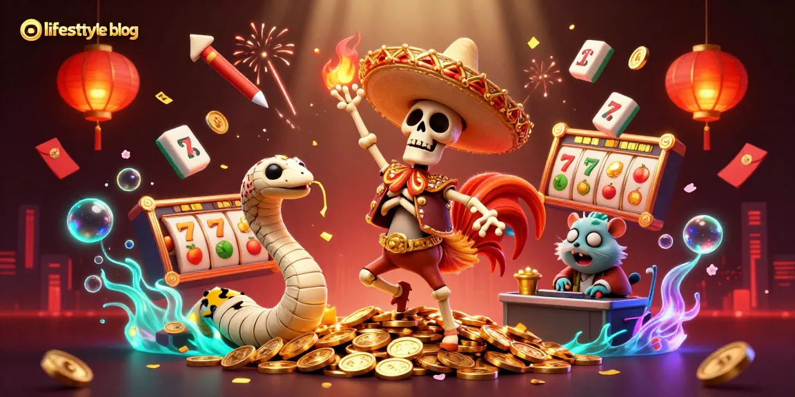 Engaging lifestyle blog showcasing dynamic casino scenes featuring slots and festive characters.