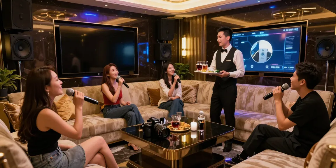강남쩜오의 프리미엄 카라오케 룸에서 고객들이 즐거운 시간을 보내고 있는 모습