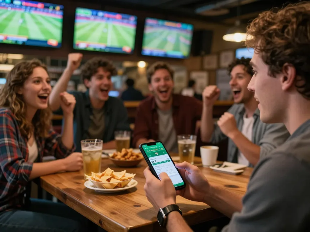 This engaging sports betting moment at https://n188.build/ captures friends analyzing bets in a lively bar, showcasing camaraderie.