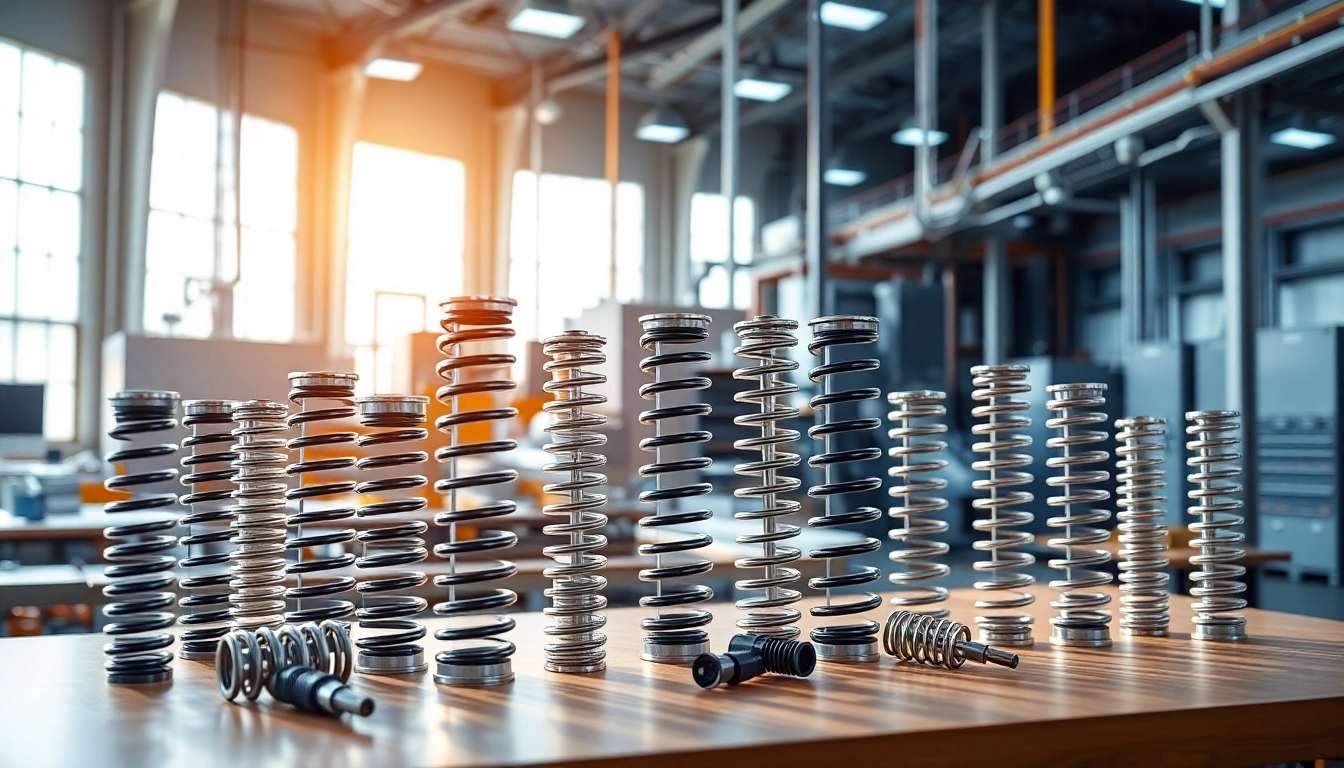 Gas Spring Manufacturer showcasing a variety of gas springs in a bright, modern workspace.