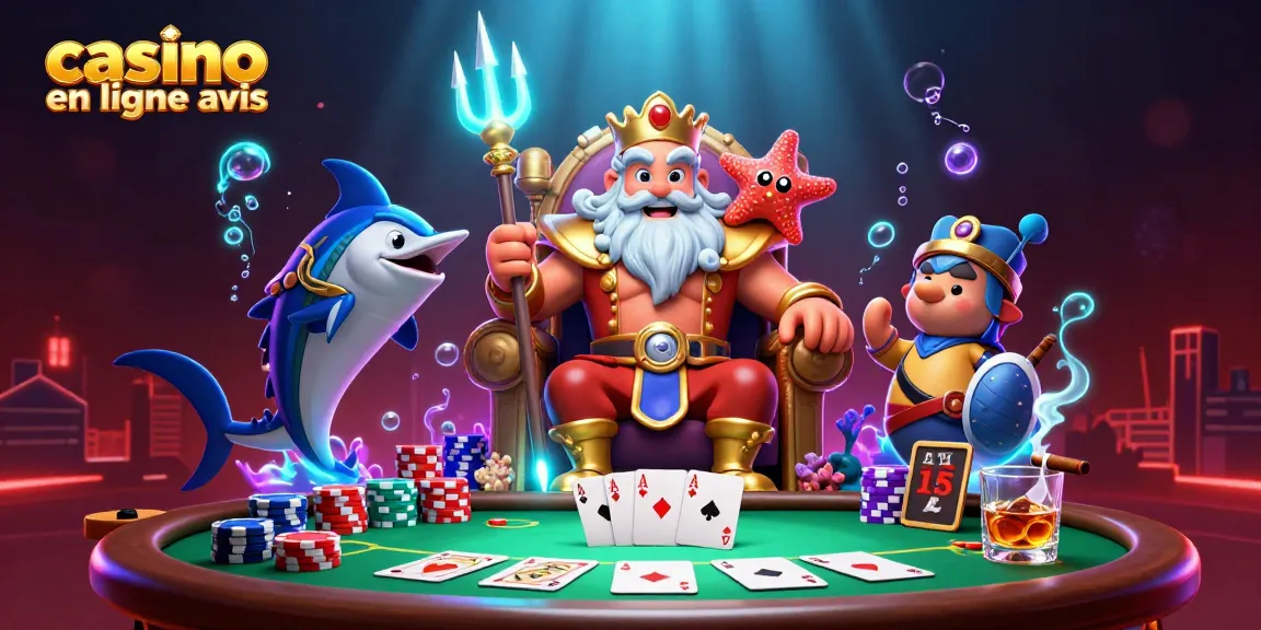 Gagnez avec le casino en ligne avis grâce à une illustration animée de jeux de cartes entourée d'éléments colorés.