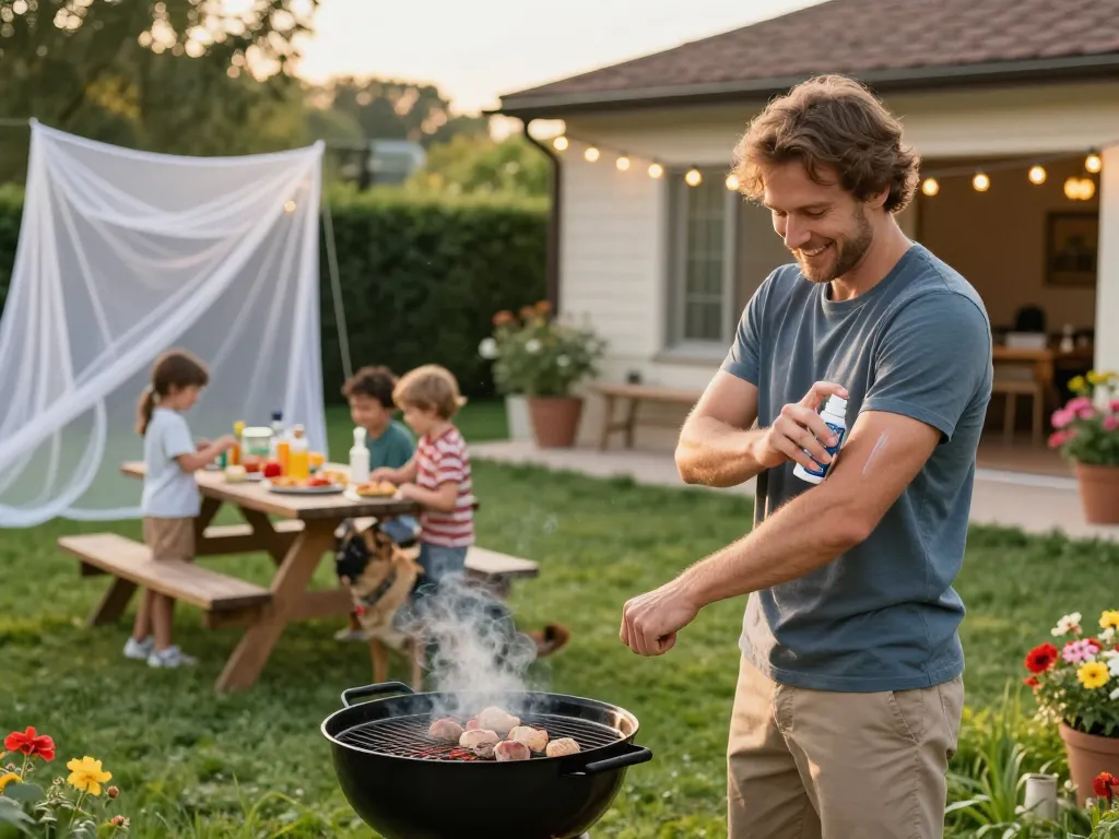 Family enjoying a summer barbecue while using Best Mosquito Repellent for effective outdoor protection.