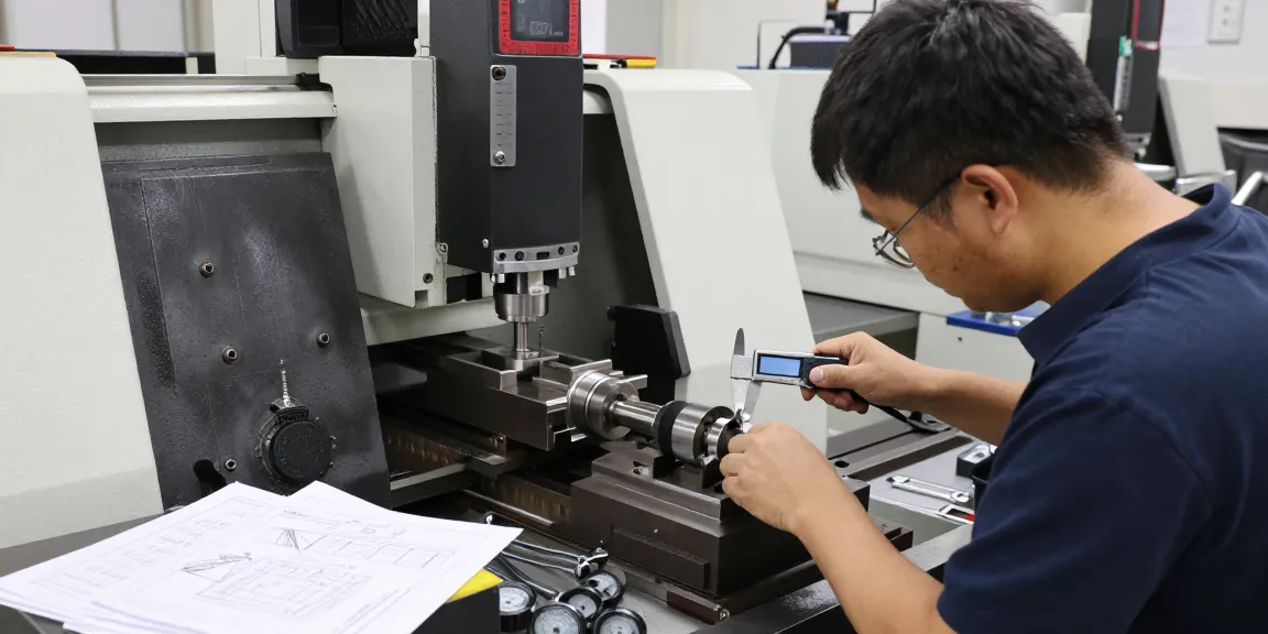 CNC machining parts manufacturer working diligently on precision components in a modern workshop.