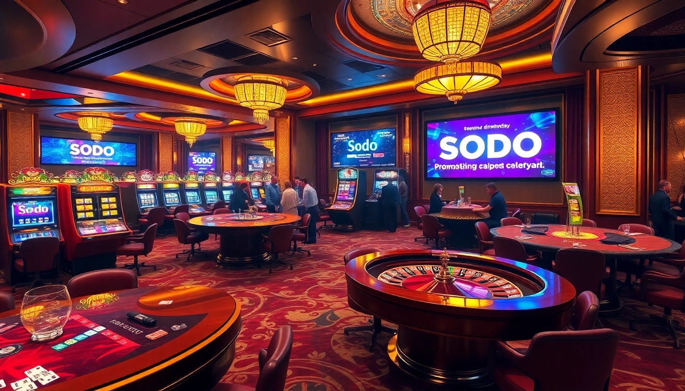 SODO Casino players enjoying exciting games at vibrant gambling tables and slot machines.