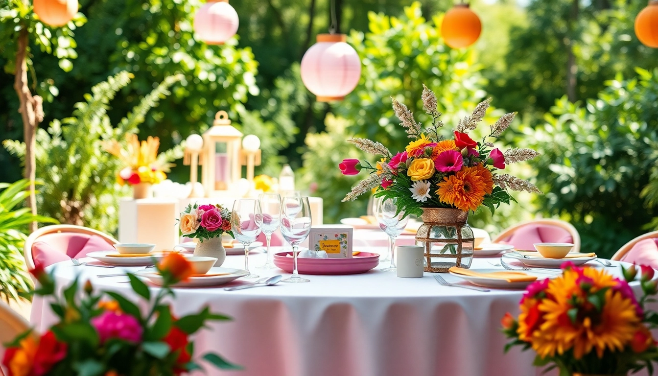 Beautifully decorated table for Party Rentals, showcasing vibrant colors and festive decorations.