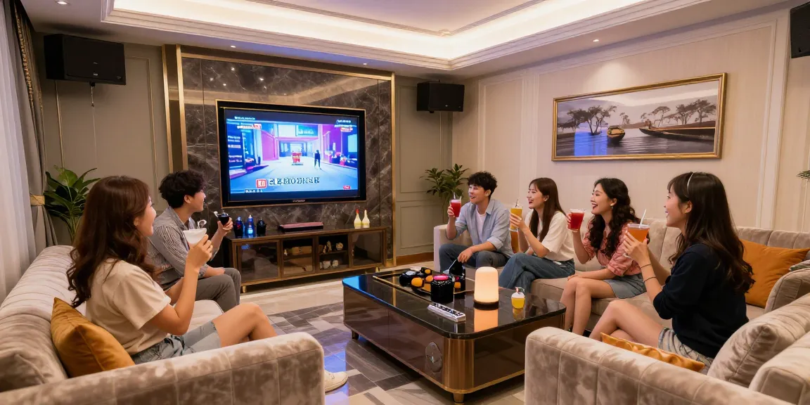 강남쩜오의 고급스러운 프라이빗 노래방에서 친구들과 즐거운 시간을 보내는 모습