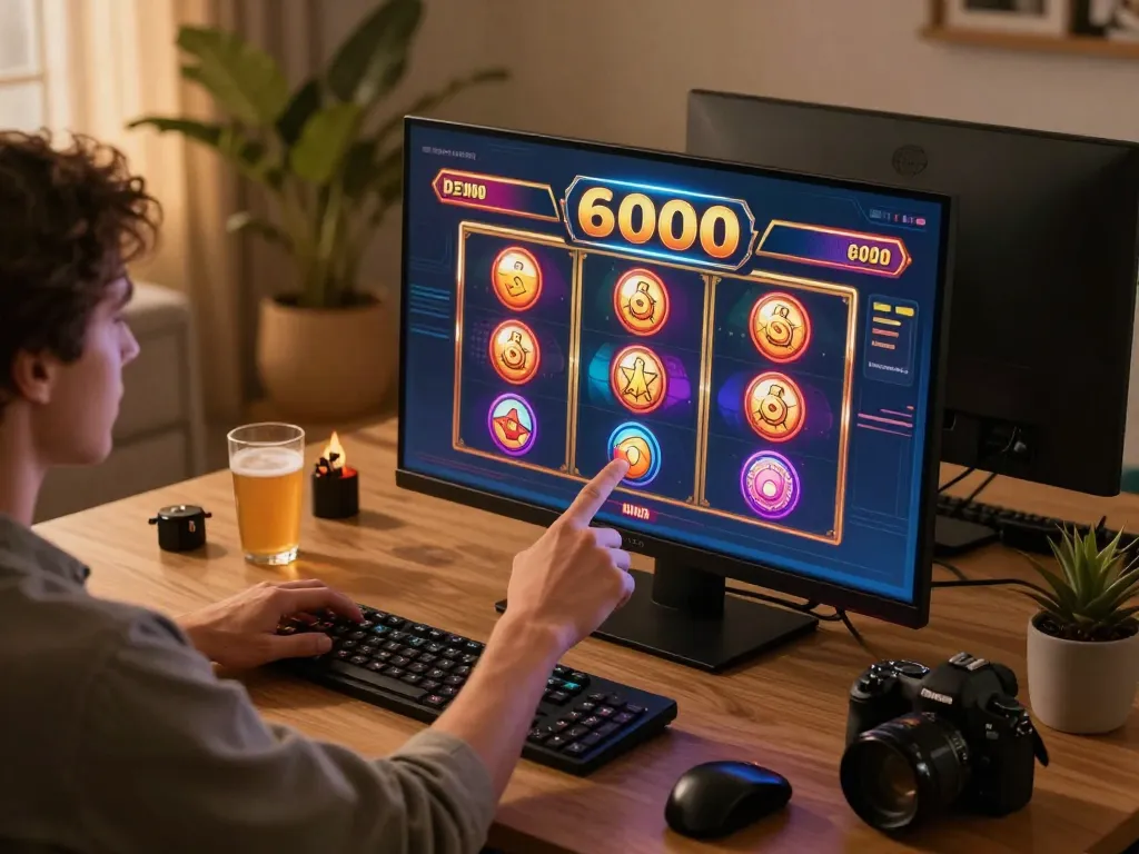 Engaging gaming session with slot6000 displayed on screen, showcasing a colorful slot interface.