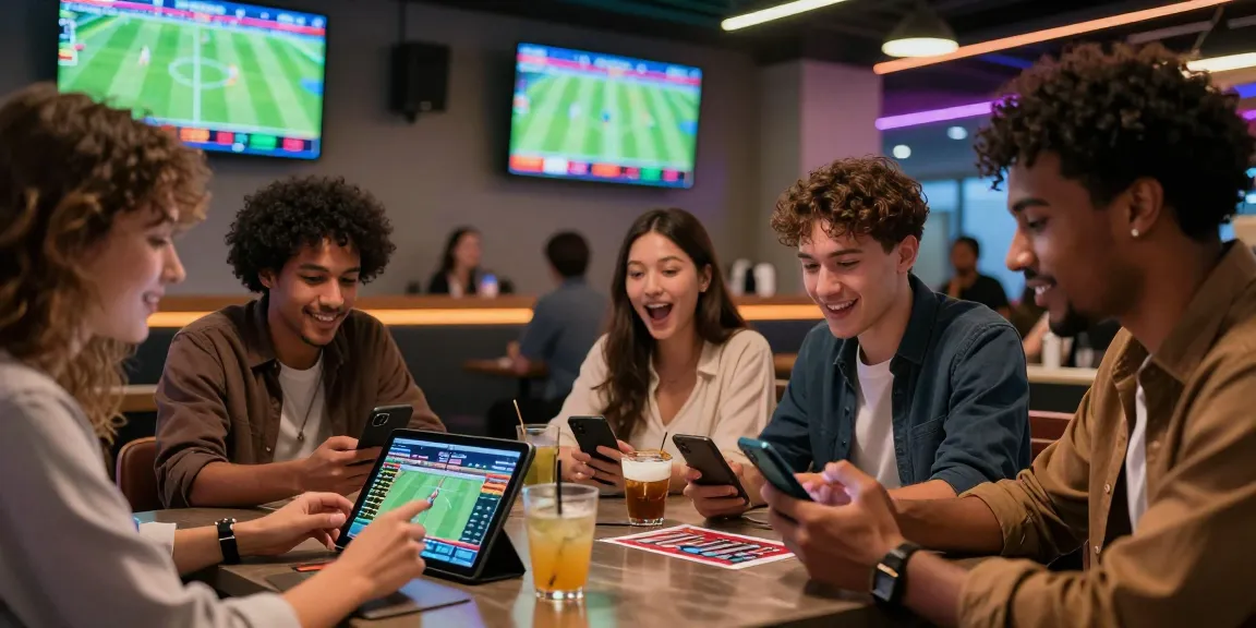Exciting dynamic scene of friends studying ty le keo nha cai in a modern sports lounge during a live football match.