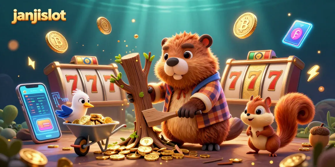 Engage with janjislot as a cartoon beaver converts wood into jackpot coins, bringing fun to your gaming.