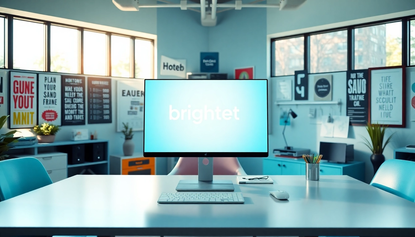 Showcase Brightet branding workspace with modern design tools and vibrant colors.