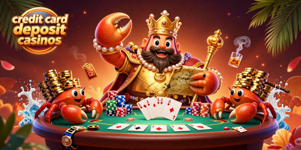 Experience the excitement of credit card deposit casinos with a vibrant 3D casino scene featuring festive elements and characters.