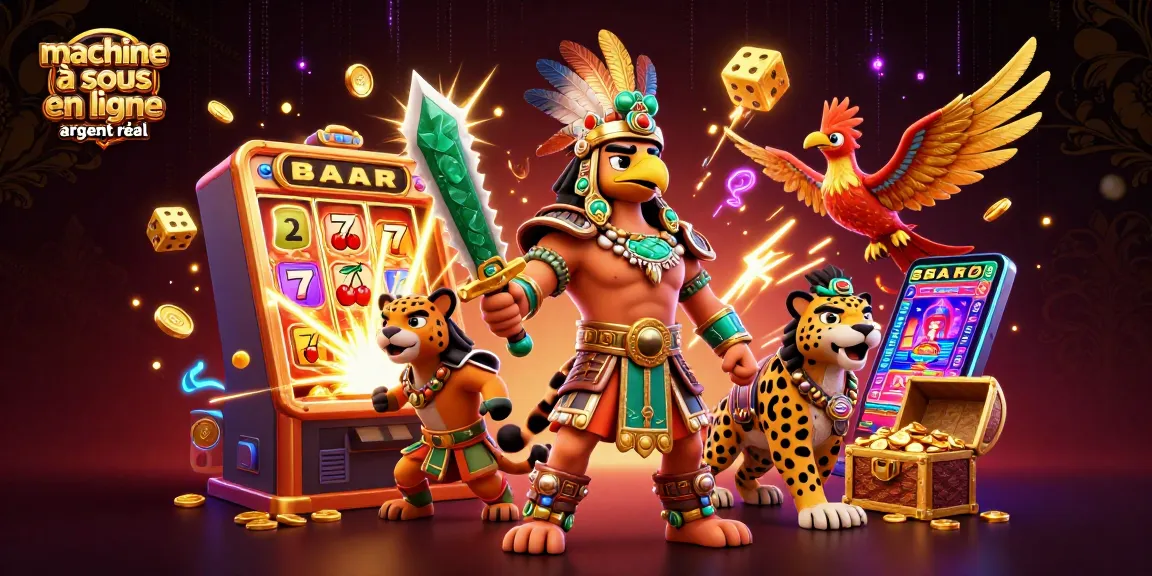 Jouer à la machine à sous en ligne argent réel avec des personnages d'azteques entourés de jackpots.