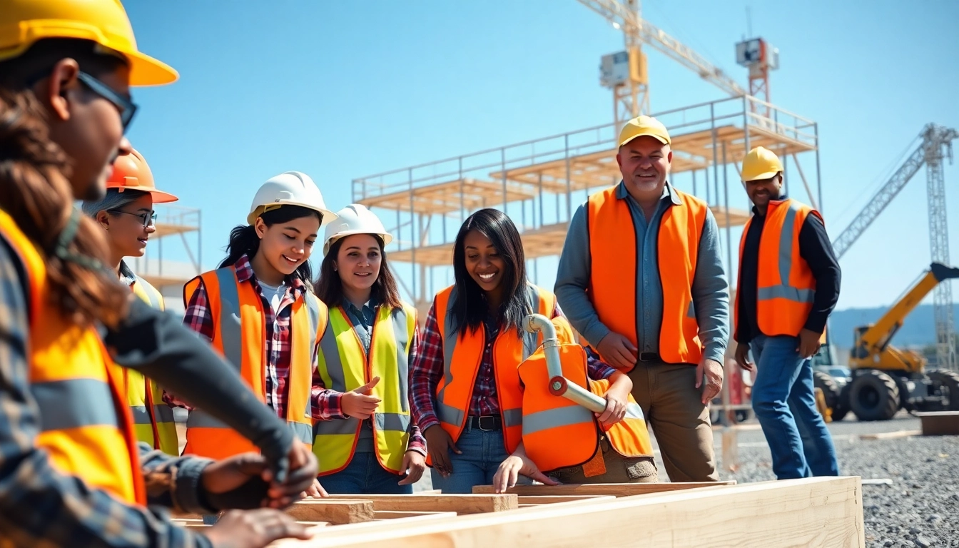 Students gaining hands-on skills in construction education on a lively job site.