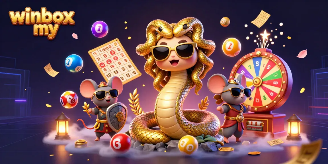 Engage with exciting games at winbox my in this vibrant 3D casino scene featuring playful lottery elements.