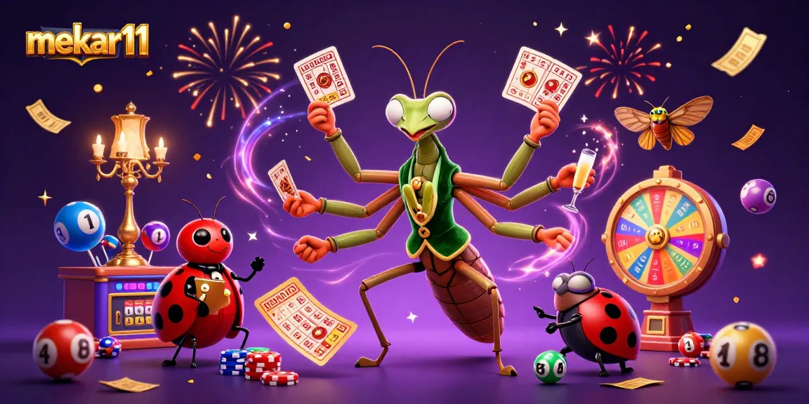 Experience the thrill of winning with mekar11 in this vibrant, action-packed gambling illustration.